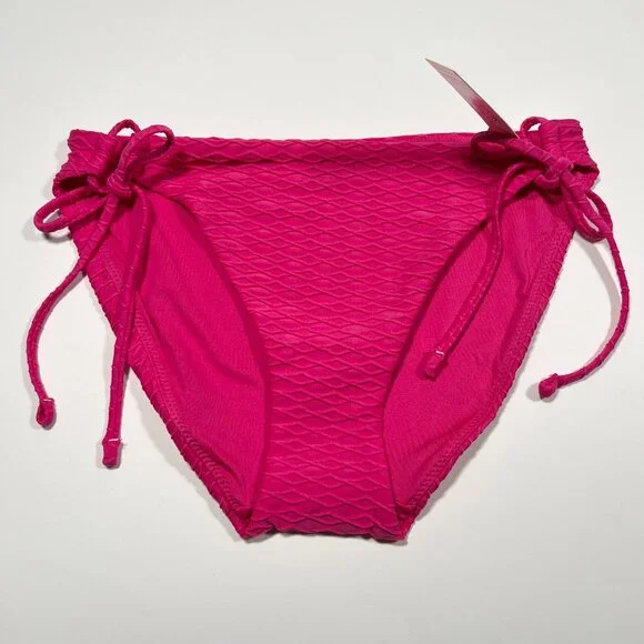 Victoria Secret Small S Bikini Bottom Classic DOUBLE Side Tie Textured Pink - Picture 1 of 6